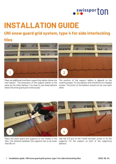 Installation guide UNI snow guard grid type 4 Side interlocking tiles 2025 EN