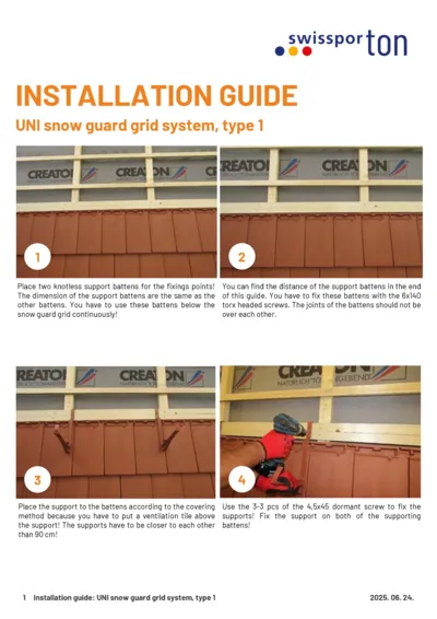 Installation guide UNI snow guard grid type 1