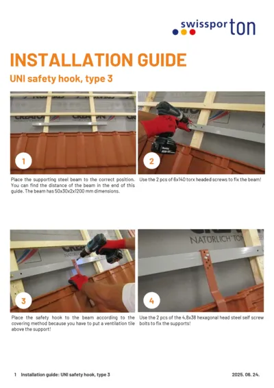 Installation guide UNI safety hook type 3 2025