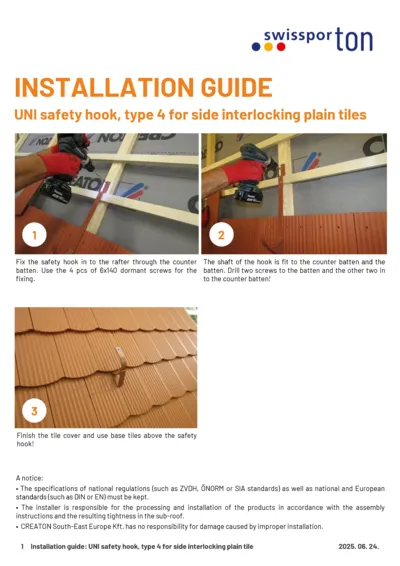 Installation guide UNI safety hook type 4 Side interlocking Plain tiles 2025 EN